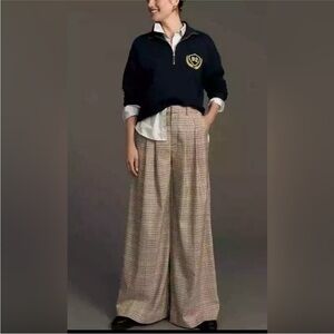 Maeve for Anthropologie pink, black and cream Plaid Wide-Leg Pants